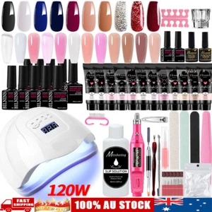 Poly Builder Gel Nail Gel Polish Kit Nail Drill 120W UV Nail Lamp Machine DIY - Picture 1 of 24