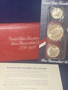 Silver $1 Ike 1976-S US Mint Bicentennial 3 Coin Set OGP w/ COA ~ Uncirculated - Picture 1 of 7