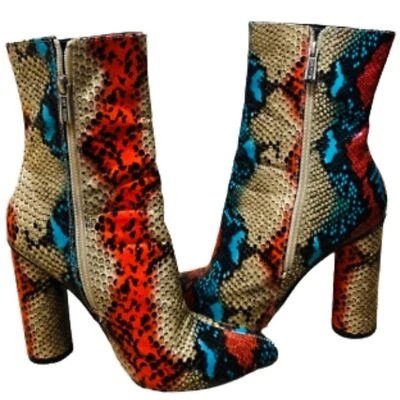 CAPE ROBBIN WOMEN’s MULTICOLOR SNAKE-EMBOSSED LEATHER ZIP UP HEELED BOOTS Sz 7.5 - Изображение 1 из 4