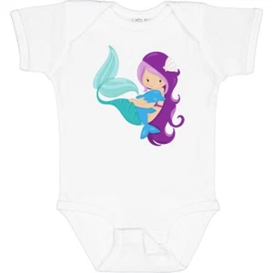 Inktastic Cute Mermaid, Little Mermaid, Purple Hair, Dolphin Baby Bodysuit Magic - Picture 1 of 11