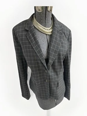 NEW Banana Republic Blazer Size 12 Window Pane Plaid Gray White Pewter Buttons - Image 1 of 4