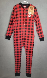 Lazy One Flapjacks Adult One Piece Button Up Plaid Pajamas Size Medium - Picture 1 of 9