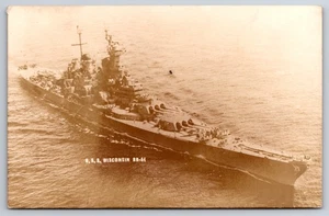 USS Wisconsin Naval Ship Battleship c1950 Real Photo RPPC - Picture 1 of 2