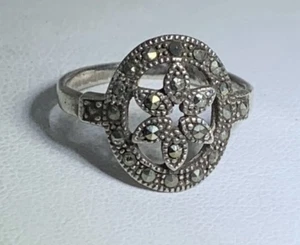 Vintage signierter Sterling Silber Blumen Ring Markasiten Größe 7 - Bild 1 von 4
