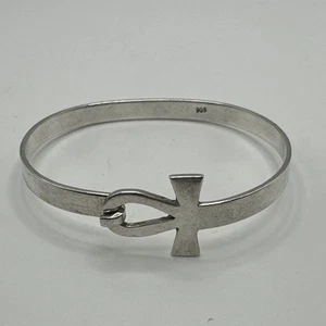 Vintage Solid Sterling Silver Arabic Cross Cuff Bracelet 925 - Picture 1 of 6