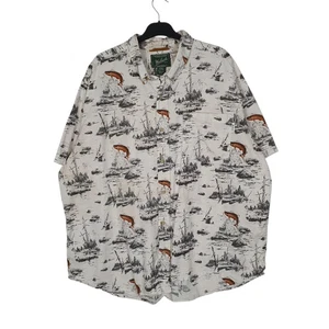 WOOLRICH White Shirt Wildlife Short Sleeve Cotton Mens XXL - Picture 1 of 6