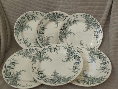 6 assiettes plates modèle Arabesques Terre de fer HB & Cie Choisy-le-Roi vertes - Photo 1/4