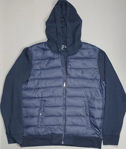 Polo Ralph Lauren Hybrid Hoodie Jacket XL Mens Down Feather Navy Blue Puffer - Picture 1 of 6