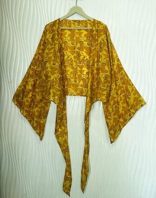 Pure Silk Wrap Top Tie Blouse Boho Crop Tops Dress Girls Woman Clothing PSW1765 - Image 1 of 4