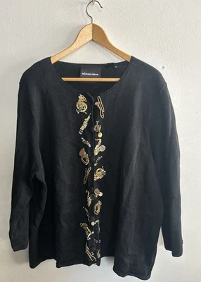 VTG Michael Simon Sweater Women's 2x Black Cardigan Button Up Jazz Instruments - Image 1 of 4