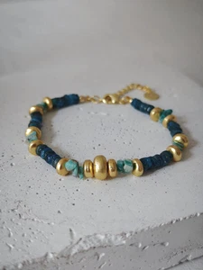 Ocean Treasure - Pulsera de cuentas hecha a mano en oro de 18 quilates con amazonita y - Imagen 1 de 8