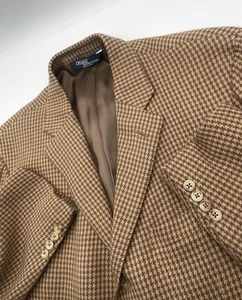 Vintage Polo By Ralph Lauren Jacket 46 L Made in Italy Wool Houndstooth Tweed - Picture 1 of 11