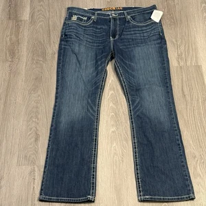 Mens Cinch Ian Jeans 38x32 Mid Rise Slim Boot Cut Dark Wash NWT Cowboy - Picture 1 of 13