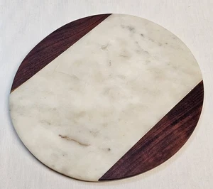 12' Marble & Mango Wood Cheese Charcuterie Cutting Board Thick Heavy Vtg Hi Qlty - Picture 1 of 7