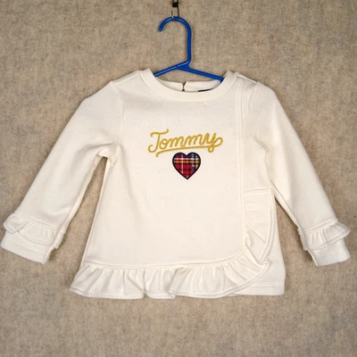 Tommy Hilfiger Baby Girl White Ruffle Bottom Crewneck Plaid Heart 18 months - Image 1 of 4