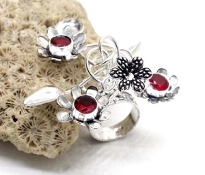 925 Sterling Silver Mozambique Garnet Gemstone Handmade Jewelry Ring Size-6 - Picture 1 of 7
