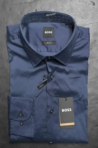 Hugo Boss Men's Hank Kent Slim Fit Navy Blue Stretch Cotton Dress Shirt 40 15.7 - Picture 1 of 10