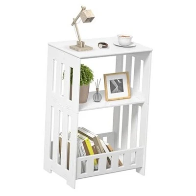 Mesa auxiliar de 3 niveles mesita de noche, mesa auxiliar estrecha paquete individual con valla inferior Foto 1 de 4