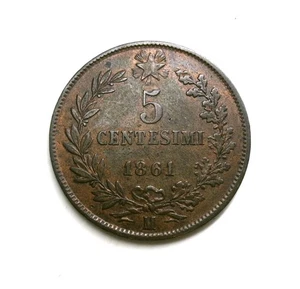 Regno d’Italia Vittorio Emanuele II 5 Centesimi 1861 Milano moneta rame coin - Picture 1 of 2