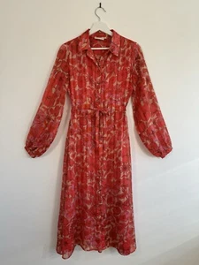 Fabienne Chapot Coral Red Floral Frieda Midi Dress Recycled Materials Size S - Picture 1 of 12