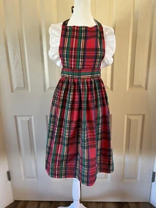 Vintage Christmas Holiday Apron Red Plaid Pinafore Ruffle Trim retro holidays - Picture 1 of 10