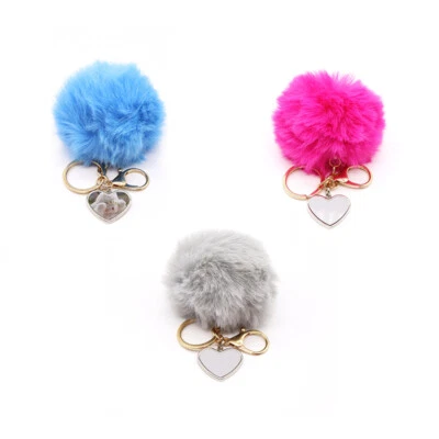 15pcs Sublimation Blank Keychain Fur Pom Poms Balls, DIY Gifts Key Ring Pompons  - Imagem 1 de 4