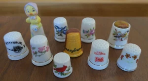 Lot of Ten Collectible Thimbles Ceramic Wood Variety of States&Motifs Displayed - Picture 1 of 3