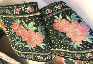 Vintage Embroidered 2 3/4" Silk Jacquard 1930s Quilt 1y Made in France - Picture 1 of 9