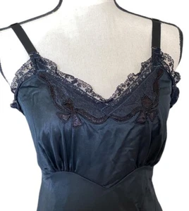 Sears Charmode Black Nylon Full Slip Camisole Nightgown Lace Trim Lingerie Sz 34 - Picture 1 of 14