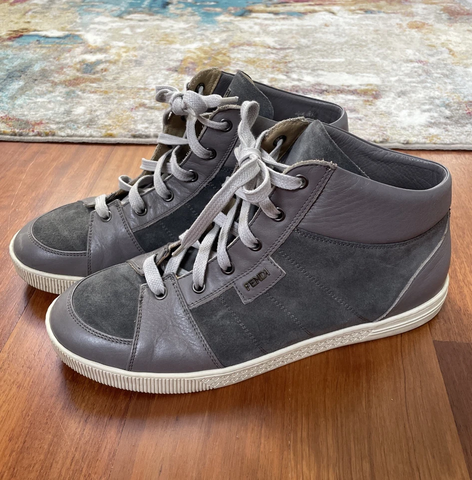 Zapatillas altas de gamuza/cuero gris FENDI para hombre US 9 0574 Foto 1 de 4