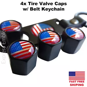 4pcs American Tire Valve Cap Stem Cover With Matching Belt Keychain - Picture 1 of 9