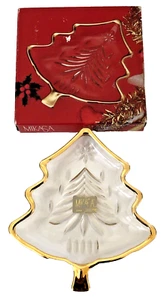 Mikasa Yuletide Albero di Natale 5" Vetro Bordato Oro Piatto Caramelle Dolci con Scatola - Foto 1 di 8