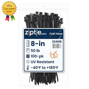 8-Inch Black Fuel Hose Zip Ties (100-Pack) – Radius Head Design for Leak-Free Fu - Picture 1 of 12