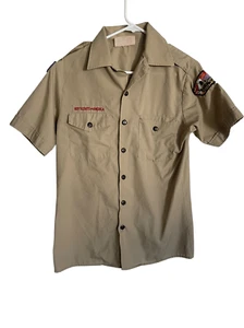 Boy Scouts of America Mens Tan Beige Button Down Uniform Shirt Size SM 14-14 1/2 - Picture 1 of 6