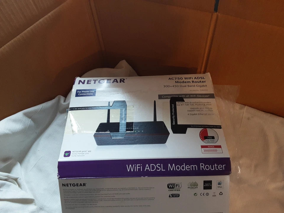 Netgear D6000 AC750 WiFi ADSL2 Modem Router 300 + 450 Dual Band Gigabit - Image 1 of 4