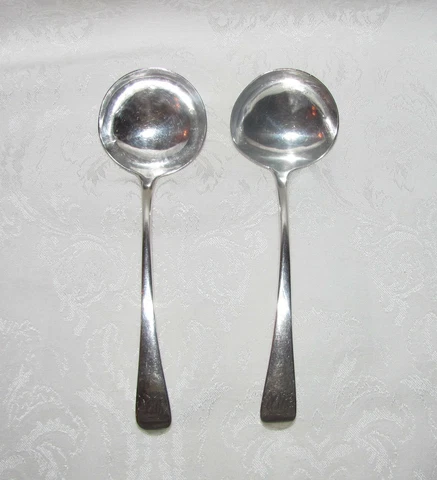 Pair Antique Georgian Sterling Silver Sauce Ladles 1797 Cover