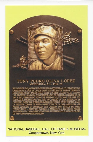 Tony Oliva HOF Plaque in Spanish Stamped and Postmarked on Induction Day 2022 Cover