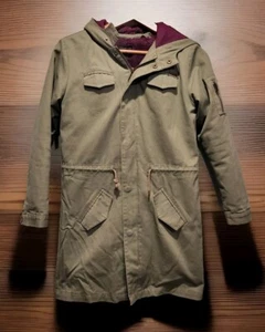 Guess Green Khaki Mid Length Hooded Coat Removable Fleece Liner Sz Girls 14 - Picture 1 of 10