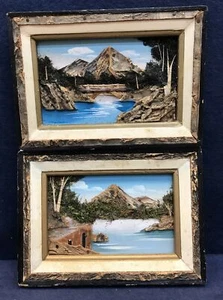 Lot-2 - Japanisches Holz Kork Moos Landschaft MCM Kunst gerahmt Handarbeit - Bild 1 von 9