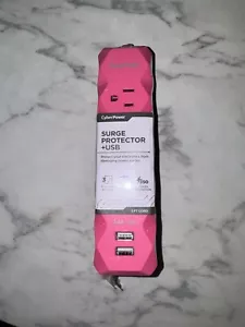 CyberPower 3 ft. 3-Outlet 2-USB Surge Protector, Neon Pink-New - Picture 1 of 5