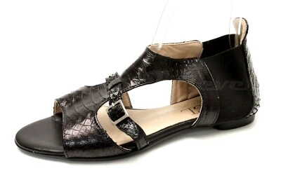 Womens AGL 215255 Black Snake Print Leather Stretch Strap Flat Sandals Size 37 - Image 1 of 4
