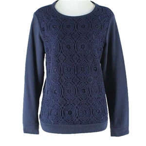 Coldwater Creek Sweater Sz L 14 Navy Blue Lace Overlay Nyln Cotton Poly Sweater - Picture 1 of 14