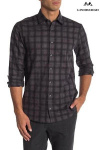 CAMISA LINDBERGH GRIS ABOTONADA L/S ALGODÓN A CUADROS AJUSTE $129 NUEVA CON ETIQUETAS. Talla M - Imagen 1 de 8