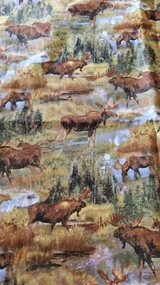 Rare Wild Wings & Lee Stroncek David Textiles Moose Cotton Fabric 45" X 44" - Image 1 of 4