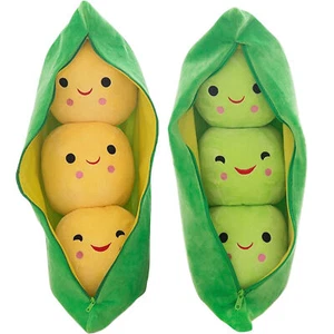Stuffed Peas in Pod Plush Pea Stuffed Toys Cute Cartoon Plant Cuddle Snuggle Plu - Picture 1 of 16
