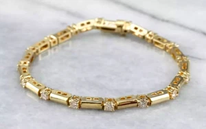 14k Yellow Gold Over 3.00 Ct Lab Created Round Cut Diamond Tennis Bracelet - Picture 1 of 1