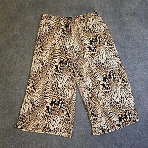 Slinky Brand Pants Women 1X Brown Leopard Wide Leg Stretch Pull On Casual Career - Picture 1 of 9
