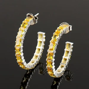 Handmade Citrine Gemstone  Hoop Earring, 925 Sterling Silver Citrine Erring - Picture 1 of 3