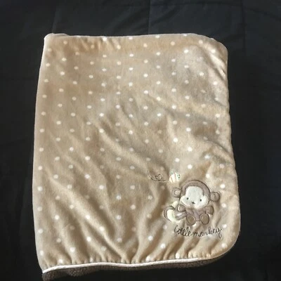 Manta Carters Little Monkey Solo Un Año Bebé Bronceado Blanco Marrón Lunares Foto 1 de 4