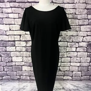 Calvin Klein Black Short Flutter Sleeve Dress Size 14 Polyester & Spandex - Picture 1 of 10